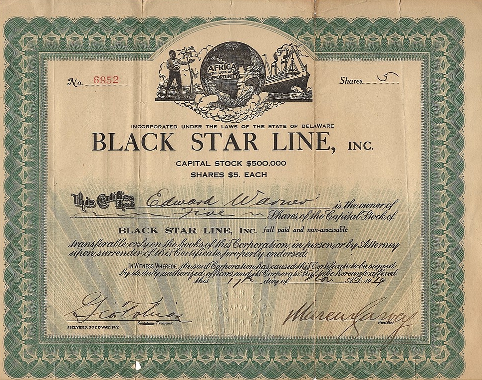 Black Star Line Stock Certificate Rblack131