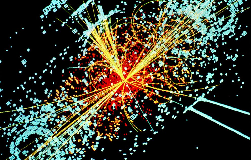 חתימה אפשרית של בוזון היגס מסימולציית התנגשות של פרוטון־פרוטון   מקור: ויקיפדיה (CERN)