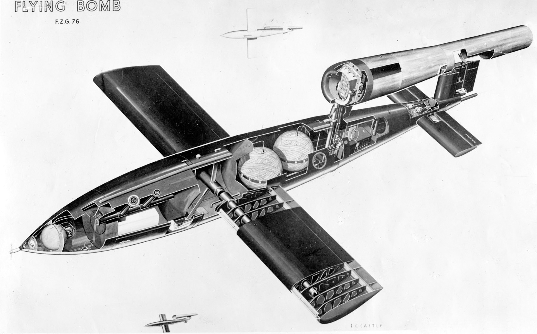 Cutaway drawing of a V 1 showing fuel cells warhead and other equipmentjpg
