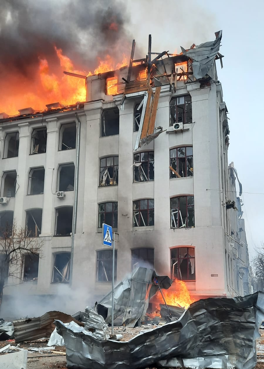 Faculty of Economics of the National University of Kharkiv after Russian rocket strike on 2 March 2022