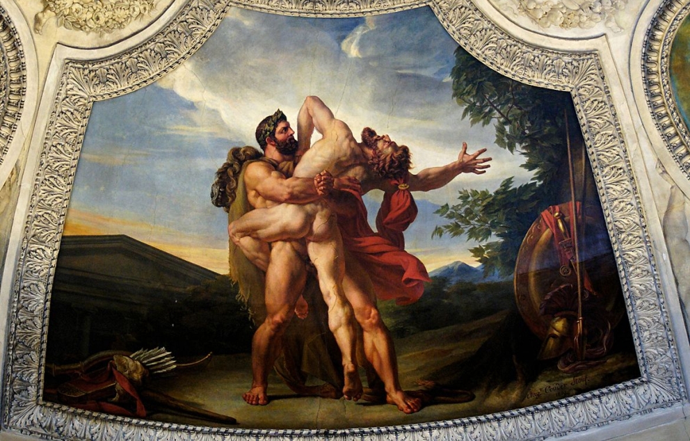 הראקלס נאבק באנטאוס מאת אוגוסט קודר   מקור: ויקיפדיה