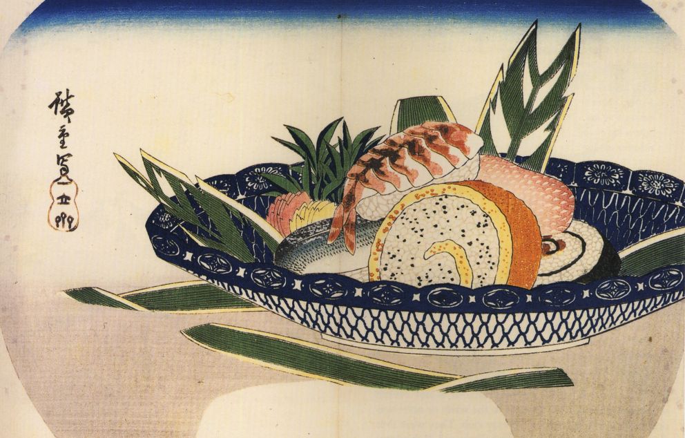 קערת סושי במאה ה-19 - ציור של הצייר היפני הירושיגה   מקור: ויקיפדיה