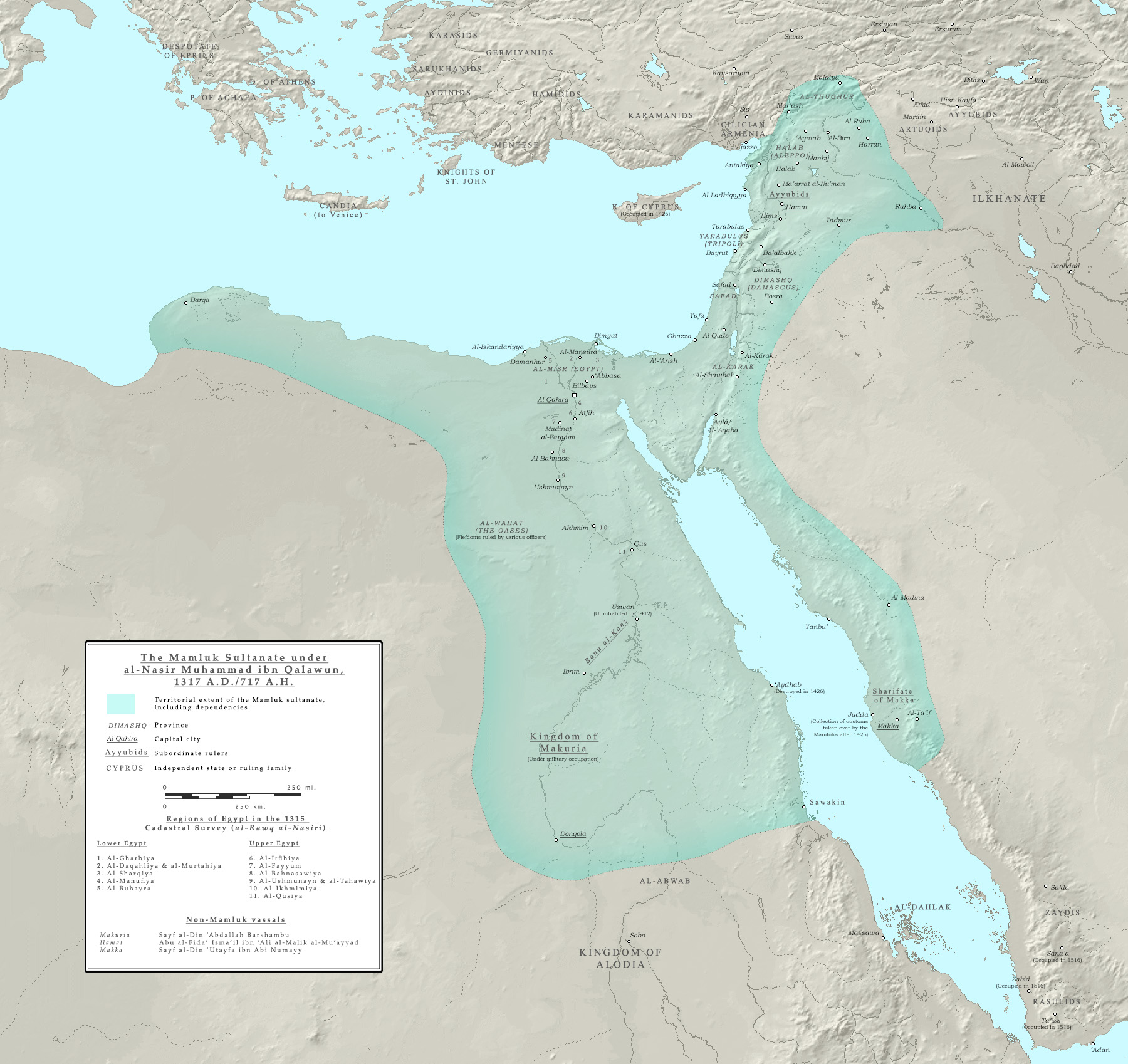 Map of the Mamluk sultanate during the third reign of al Nasir Muhammad 1317 AD Ro4444