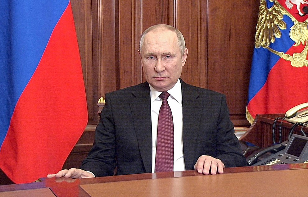 נשיא רוסיה, ולדימיר פוטין, מכריז על המבצע הצבאי באוקראינה, 24 בפברואר 2022   מקור: ויקיפדיה (נשיאות רוסיה)