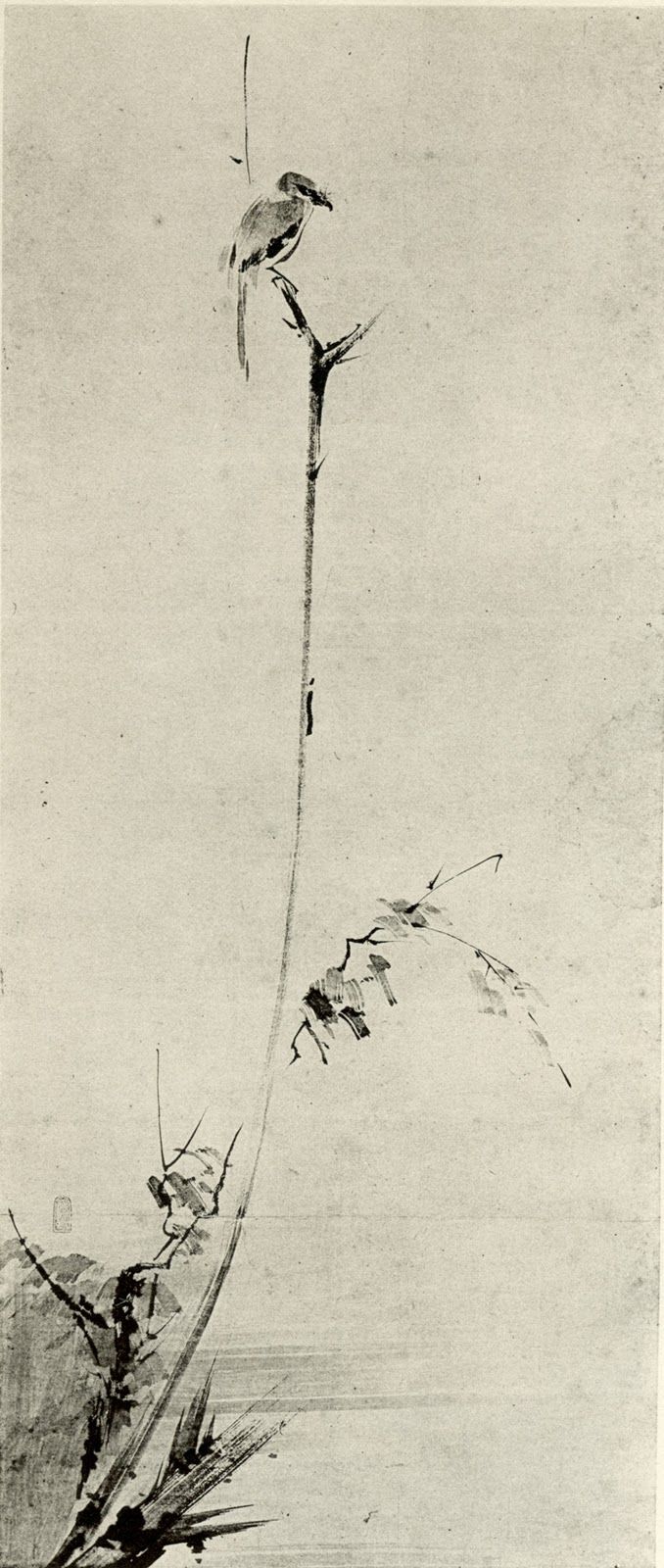Shrike in a Barren Tree Ink Painting by Miyamoto Musashi