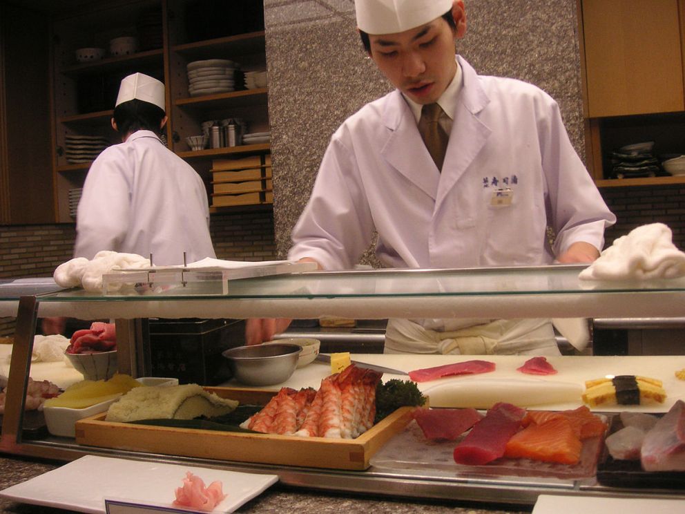 Sushi chef working in a restaurant in Kyoto