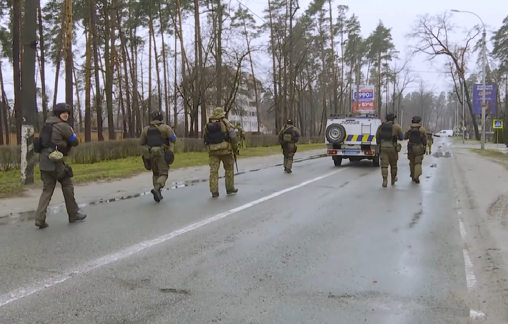Ukrainian police enters Bucha 2 April 2022 National Police of Ukraine